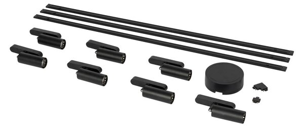 System szynowy 48 V Lumaro, spoty, 7-punktowe, czarne, Ø 4 cm Lumaro 48V Lindby, możliwość ściemniania, czarny, salon / jadalnia, aluminium, nowoczesny