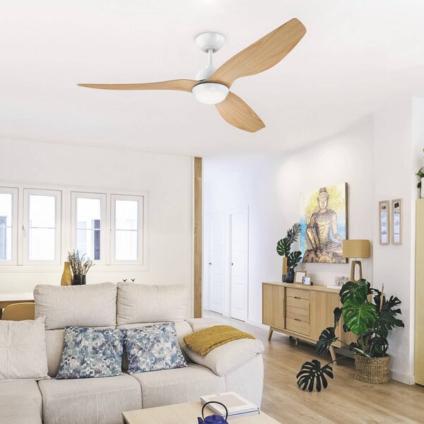 Westinghouse Wentylator sufitowy LED 7316140, DC, cichy, 132 cm, możliwość ściemniania, jasne drewno, salon / jadalnia, tworzywo sztuczne, nowoczesny