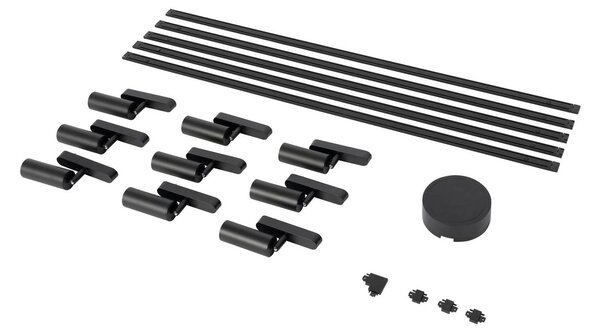 System szynowy 48 V Lumaro, spoty, 9-punktowa, czarna, 13 cm, ściemniana Lumaro 48V Lindby, możliwość ściemniania, czarny, salon / jadalnia, aluminium, nowoczesny