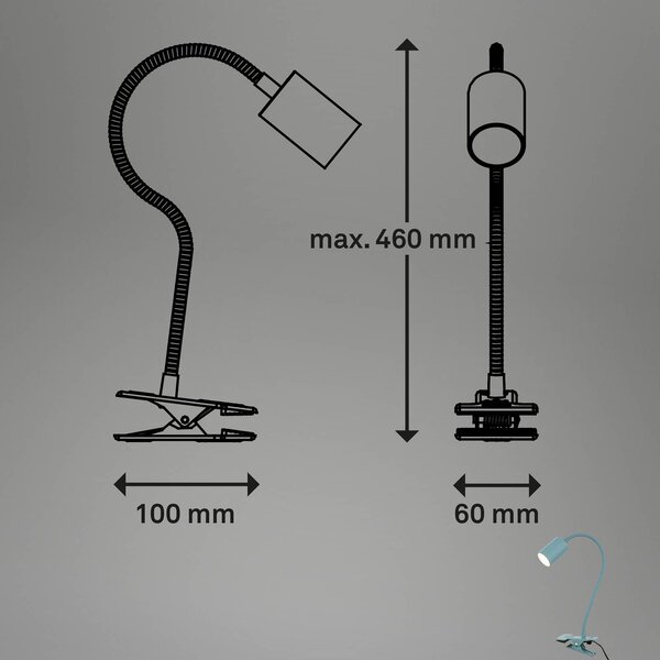 Briloner Lampka z klipsem Fleks, niebieski, biuro, metal