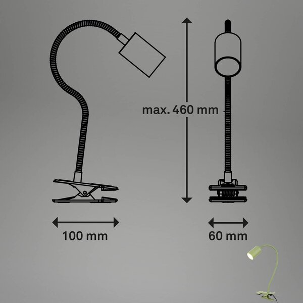 Briloner Lampka z klipsem Fleks, zielony, biuro, metal