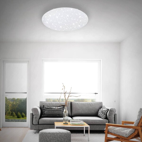 Briloner Lampa sufitowa LED Verb, biała, Ø 75,5 cm, CCT, pilot możliwość ściemniania, biały / opal, salon / jadalnia, metal