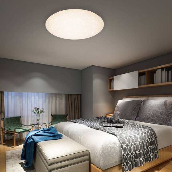Briloner Lampa sufitowa LED Verb, biała, Ø 75,5 cm, CCT, pilot możliwość ściemniania, biały / opal, salon / jadalnia, metal