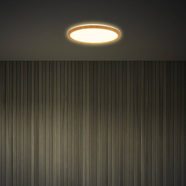 Briloner Lampa sufitowa Tava Wood, jasne drewno, salon / jadalnia, tworzywo sztuczne