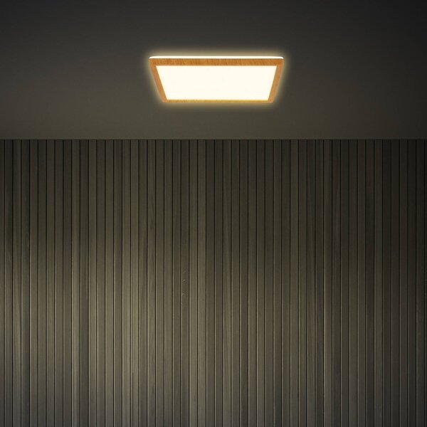 Briloner Lampa sufitowa Tava Wood, jasne drewno, salon / jadalnia, tworzywo sztuczne