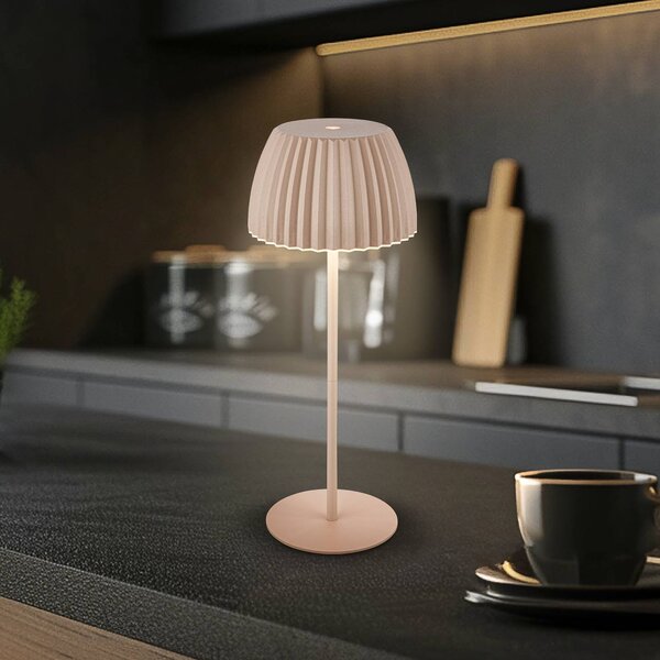 Briloner Lampa stołowa LED z akumulatorem Brilo unplugged Riffle, 36 cm, beżowa możliwość ściemniania, kremowy / amber, salon / jadalnia, metal