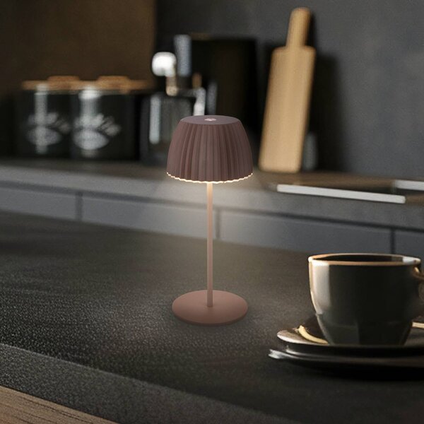 Briloner Lampa stołowa LED z akumulatorem Brilo unplugged Riffle, 20 cm, umbrasand możliwość ściemniania, brązowy / rdzawy, salon / jadalnia, metal