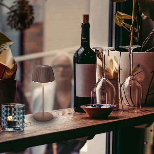 Briloner Lampa stołowa LED z akumulatorem Brilo unplugged Riffle, 20 cm, umbrasand możliwość ściemniania, brązowy / rdzawy, salon / jadalnia, metal