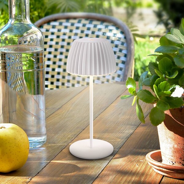 Briloner Lampa stołowa LED z akumulatorem Brilo unplugged Riffle, 20 cm, biała możliwość ściemniania, biały / opal, salon / jadalnia, metal