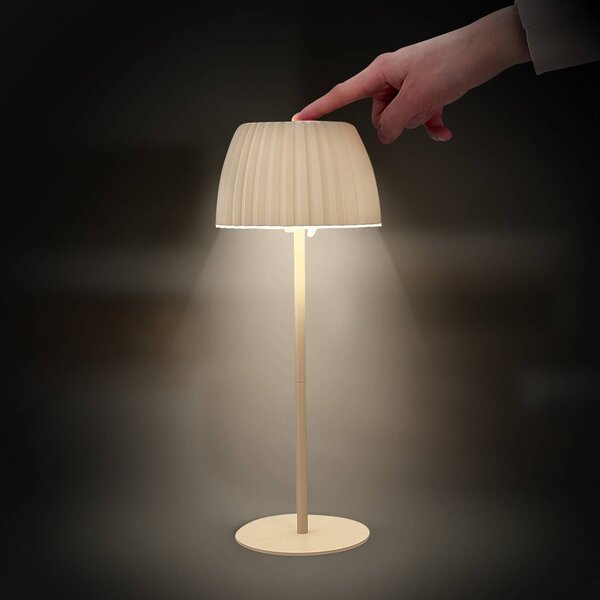 Briloner Lampa stołowa LED z akumulatorem Brilo unplugged Riffle, 36 cm, beżowa możliwość ściemniania, kremowy / amber, salon / jadalnia, metal