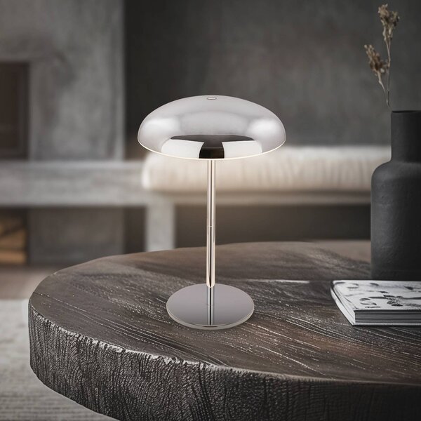 Briloner Lampa stołowa LED z akumulatorem Brilo unplugged Caxa 30 cm, chrom Caxa, możliwość ściemniania, chromowy / srebrny, salon / jadalnia, metal
