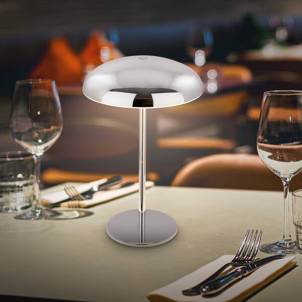 Briloner Lampa stołowa LED z akumulatorem Brilo unplugged Caxa 30 cm, chrom Caxa, możliwość ściemniania, chromowy / srebrny, salon / jadalnia, metal