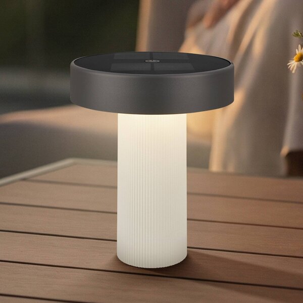 Briloner Lampa stołowa LED z akumulatorem i panelem słonecznym Poga, stara możliwość ściemniania, biały / opal, tworzywo sztuczne, nowoczesny