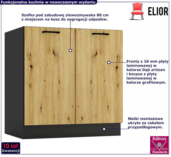 Szafka pod zlewozmywak 80 cm grafit + dąb artisan C3-L62
