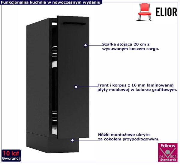 Szafka z koszem cargo 20 cm grafit M2-L33