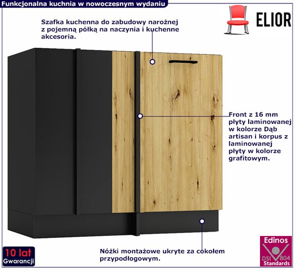 Szafka narożna stojąca grafit + dąb artisan F3-P26
