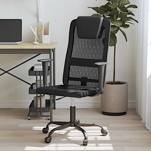 Czarne krzesło biurowe ergonomiczne z ekoskóry M8-L75