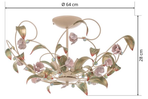 Lampa sufitowa Rose jako żyrandol, 5-punktowa Luminex, możliwość ściemniania, multikolor, salon / jadalnia, metal, florentyński