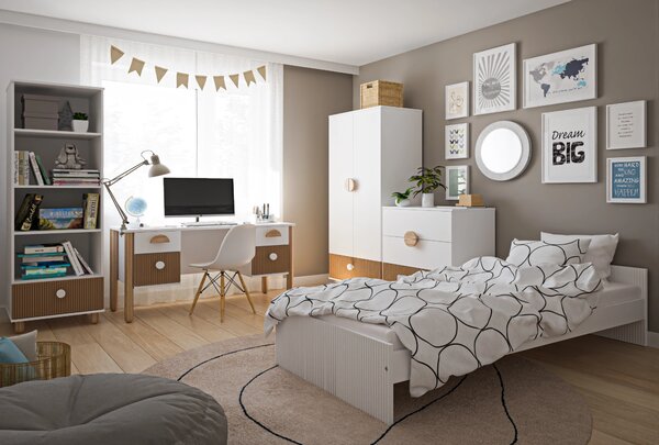 Zestaw mebli młodzieżowych Cozy LOFT Young biały - Łóżko 200x90, szafa, regał, komoda, biurko