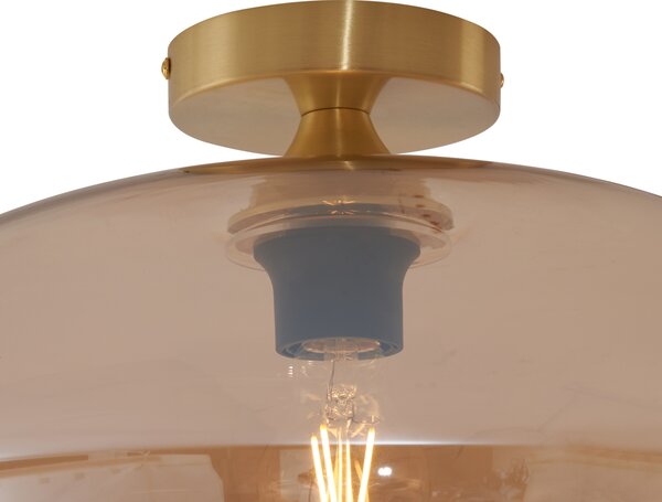 Art Deco Lampa Sufitowa Mosiężna z Bursztynowym Szkłem 40cm - Busa Oswietlenie wewnetrzne