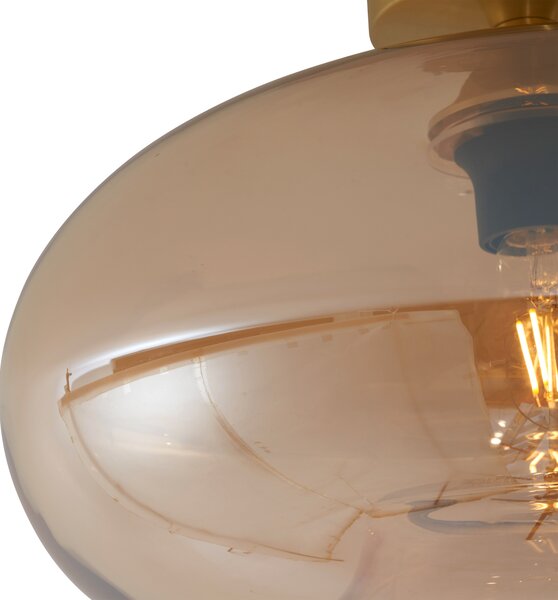 Art Deco Lampa Sufitowa Mosiężna z Bursztynowym Szkłem 40cm - Busa Oswietlenie wewnetrzne