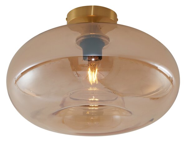Art Deco Lampa Sufitowa Mosiężna z Bursztynowym Szkłem 40cm - Busa Oswietlenie wewnetrzne