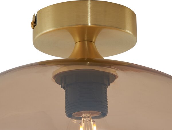 Art Deco Lampa Sufitowa Mosiężna z Bursztynowym Szkłem - Busa