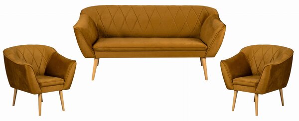 Skandynawski Zestaw Wypoczynkowy Pikowana Duża Sofa + 2 Fotele Rosa