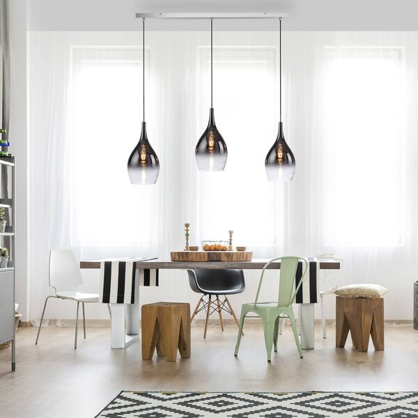Paul Neuhaus Lampa wisząca Pilua, możliwość ściemniania, aluminiowy / szary / cynkowy, salon / jadalnia, szkło, nowoczesny