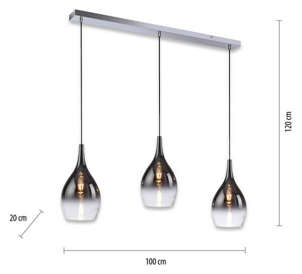Paul Neuhaus Lampa wisząca Pilua, możliwość ściemniania, aluminiowy / szary / cynkowy, salon / jadalnia, szkło, nowoczesny