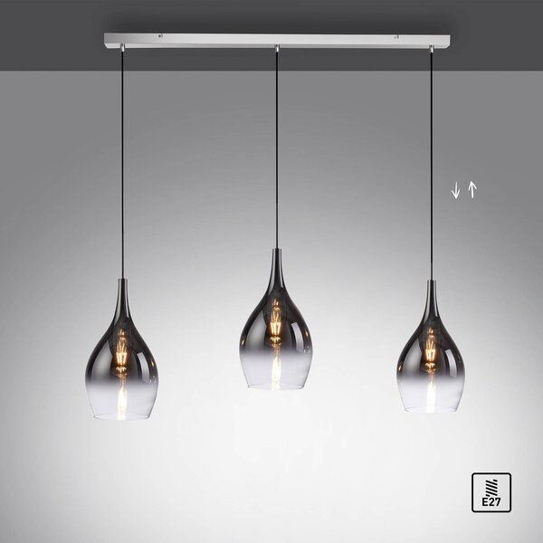 Paul Neuhaus Lampa wisząca Pilua, możliwość ściemniania, aluminiowy / szary / cynkowy, salon / jadalnia, szkło, nowoczesny