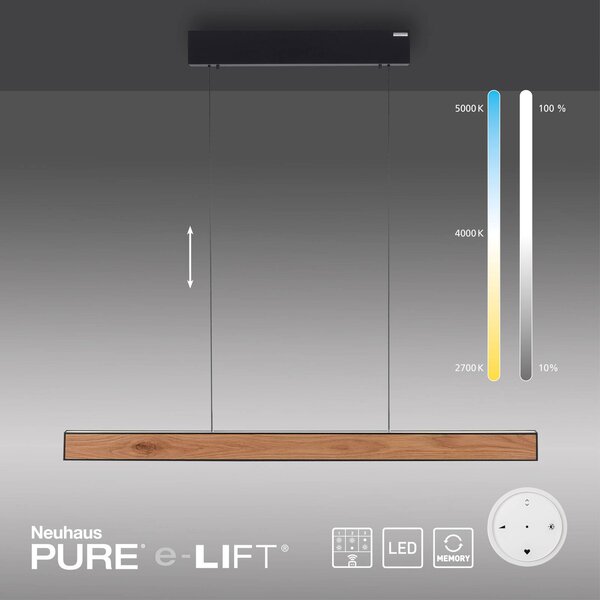 PURE Lampa wisząca E-Motion, możliwość ściemniania, jasne drewno, salon / jadalnia, aluminium, nowoczesny