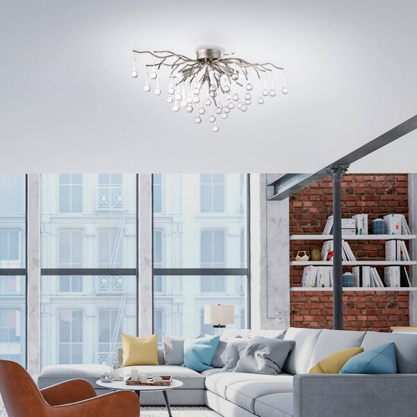 Paul Neuhaus Lampa sufitowa Icicle, aluminiowy / szary / cynkowy, salon / jadalnia, szkło