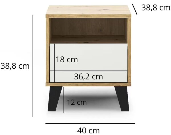 Stolik nocny do sypialni skandynawskiej dąb artisan + biały M7-M15