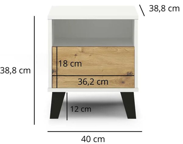 Szafka nocna z szufladą i półką biały + dąb artisan W8-B77