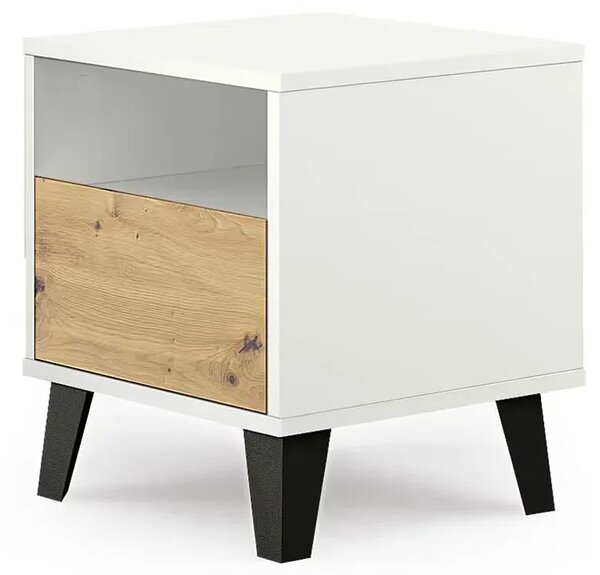 Szafka nocna z szufladą i półką biały + dąb artisan W8-B77
