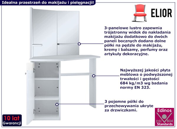 Biała narożna toaletka z lustrem B6-A86