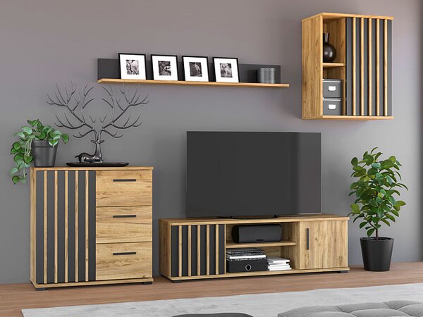 Wisząca Szafka W Stylu Loft Z Czarnymi Lamelami S7-K10