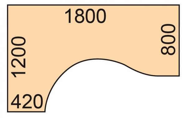 Stół z regulacją wysokości, 2 silniki, 745 - 1215 mm, ergonomiczny lewy, blat 1800 x 1200 mm, podstawa czarna, czereśnia