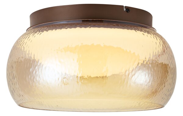 Lampa sufitowa Art Deco brązowa z bursztynowym szkłem z LED ściemnialna 3-stopniowo - Thimble