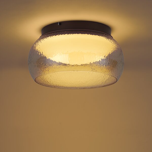 Lampa sufitowa Art Deco brązowa z bursztynowym szkłem z LED ściemnialna 3-stopniowo - Thimble