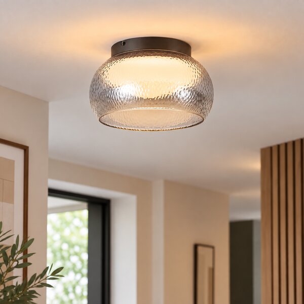 Lampa sufitowa Art Deco grafitowa z przydymionym szkłem i 3-stopniowo ściemnialnym LED - Thimble