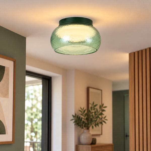 Lampa sufitowa Art Deco zielona ze szkłem z wbudowanym LED z 3-stopniowym ściemnianiem - Thimble