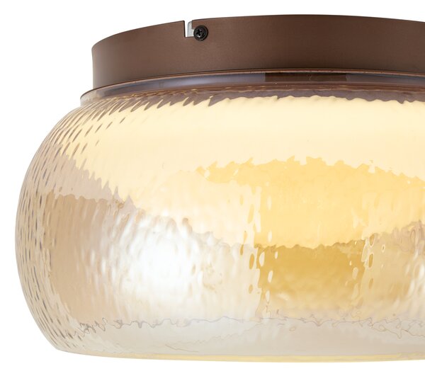 Lampa sufitowa Art Deco brązowa z bursztynowym szkłem z LED ściemnialna 3-stopniowo - Thimble
