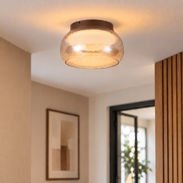 Lampa sufitowa Art Deco brązowa z bursztynowym szkłem z LED ściemnialna 3-stopniowo - Thimble
