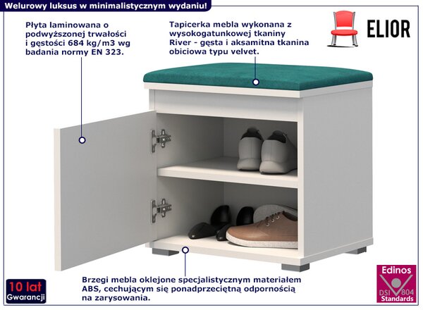 Minimalistyczna szafka na buty z siedziskiem biały + zielony G2-D00