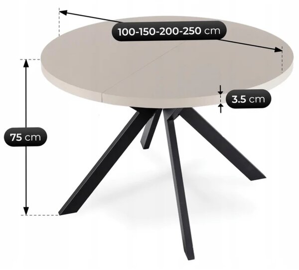 Stół Okrągły Rozkładany LUKAS 100-250 cm Kaszmir/Czarny Nowoczesny