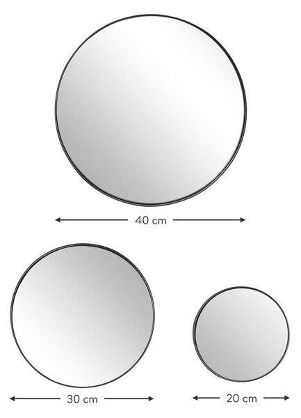 Komplet okrągłych luster z metalową ramą Lacie, 3 elem