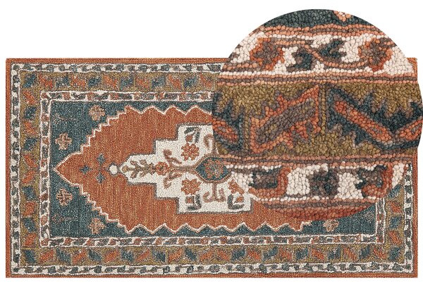 Retro dywan wełniany tkany 80 x 150 cm wzór orientalny wielokolorowy Gelinkaya Beliani