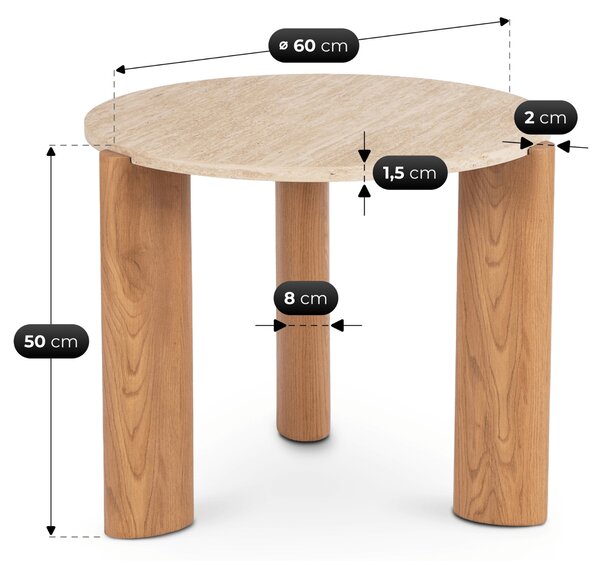 Stolik Kawowy TRAVERTINO 60 cm Trawertyn/Dąb Nowoczesny